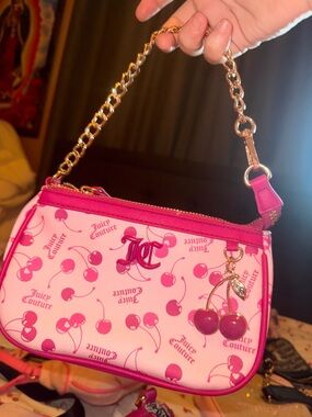 Juicy Couture Pink Cherry Logo Mini Shoulder Bag with Gold Chain